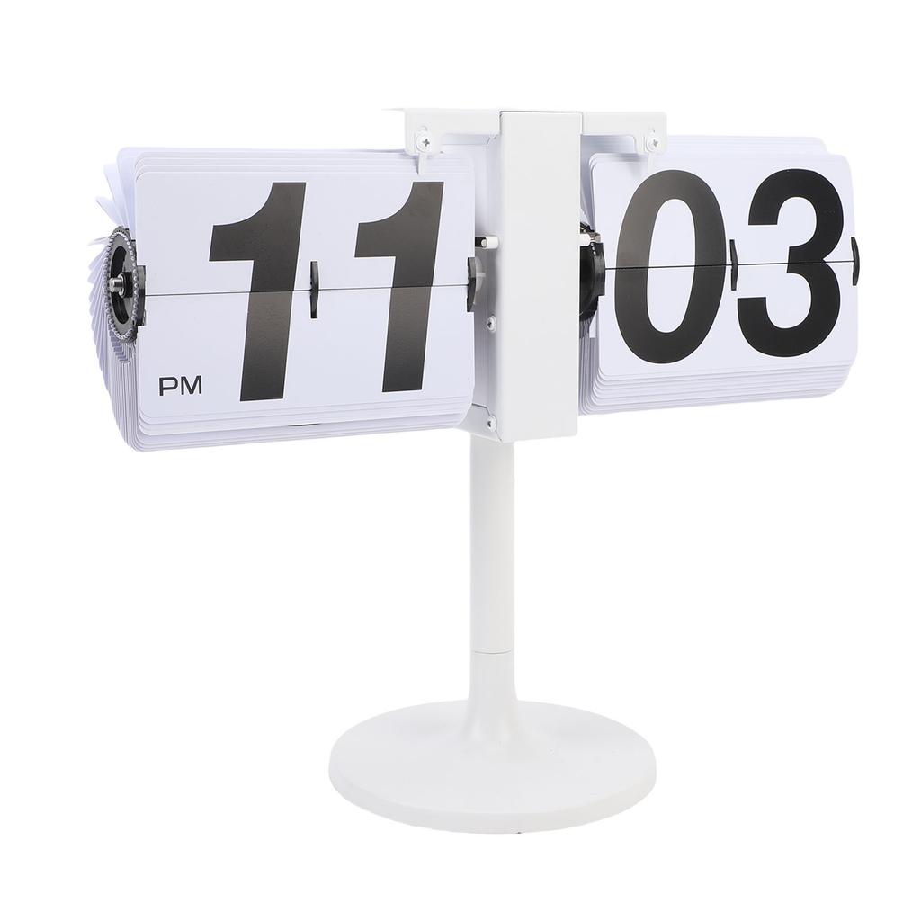 Flip Desk Clock Mechanical Battery Powered 12 Hours Quiet Automatic Page Turning Clock with Extended Rod for Living
