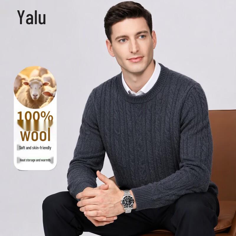 Yalu Men's Wool Thermal Crewneck Knit Sweater