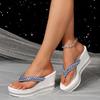Luxury Glitter Strap Flip Flops Women Summer Round Toe Chunky Platform Super High Heel Slippers Soft Wedge Heel Beach Sandals