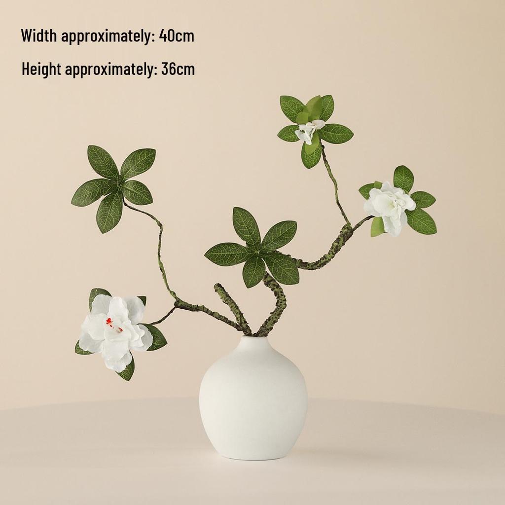 Minimalist Zen Azalea Arrangement: High-End Artificial Potted Plant for Living Room Decor