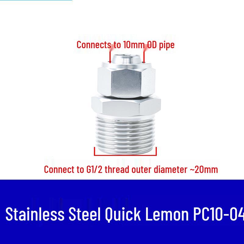 304 Stainless Steel Pneumatic Quick Connect Fitting for Air Hose and PTFE Tube, PC8-02.