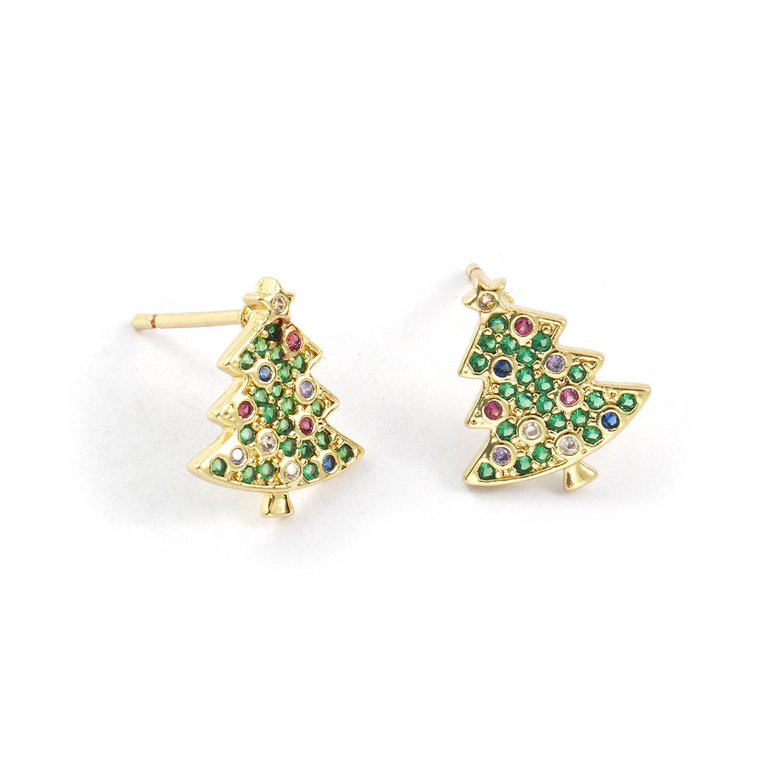 

1 Pair Sweet & Cute Exquisite 18K Gold Plated Brass & Cubic Zirconia Christmas Santa Claus Ear Post Stud Earrings For Women Gift