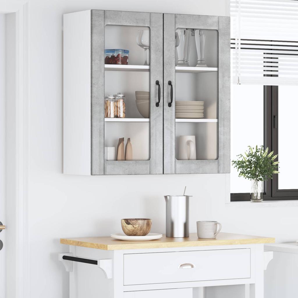Wall Mounted Glass Cabinet LUCCA Concrete Grey 80 x 31 x 80 cm Particleboard