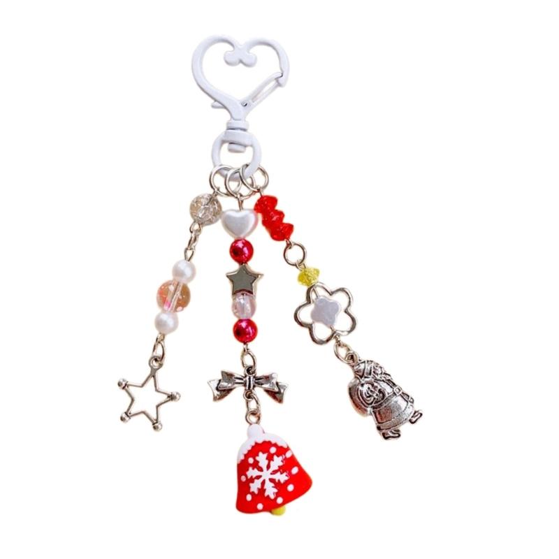 

Bowknot Acrylic Phone Charm Straps Elegant Beaded Bowknot Phone Charm with Christmas Charm for Backpacks Purses