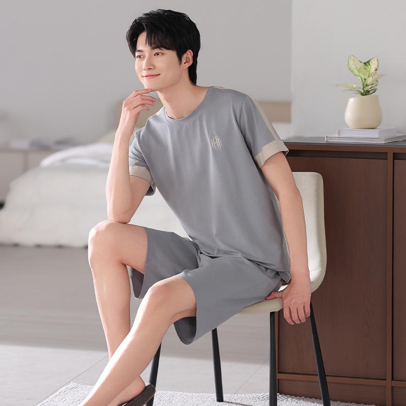 Pajamas men's pure cotton summer thin short-sleeved shorts men's 1011 new large-size men's summer loungewear set