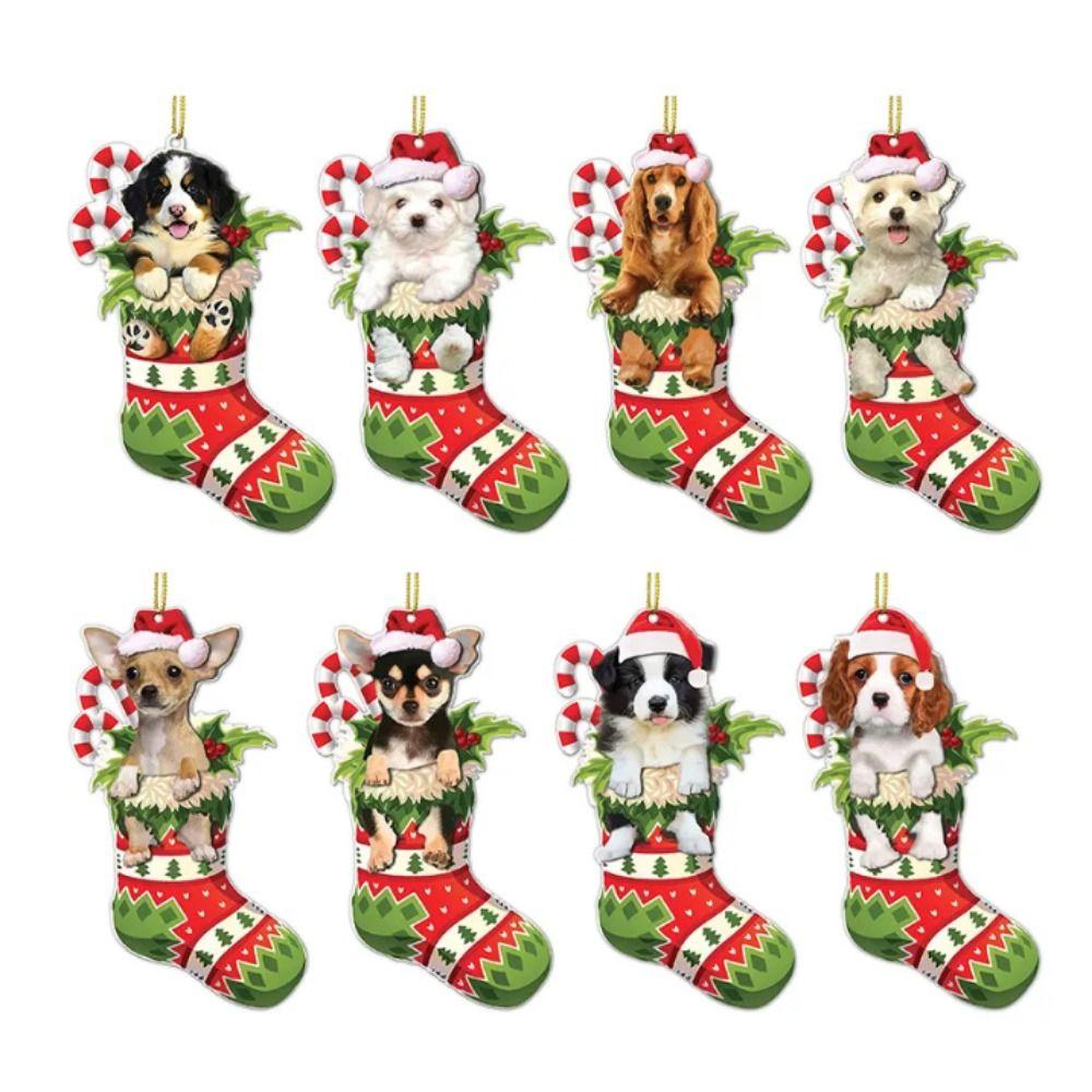 Cartoon Christmas Tree Dog Pendant 2D Puppy Acrylic Pendant Dog Car Pendant  Door