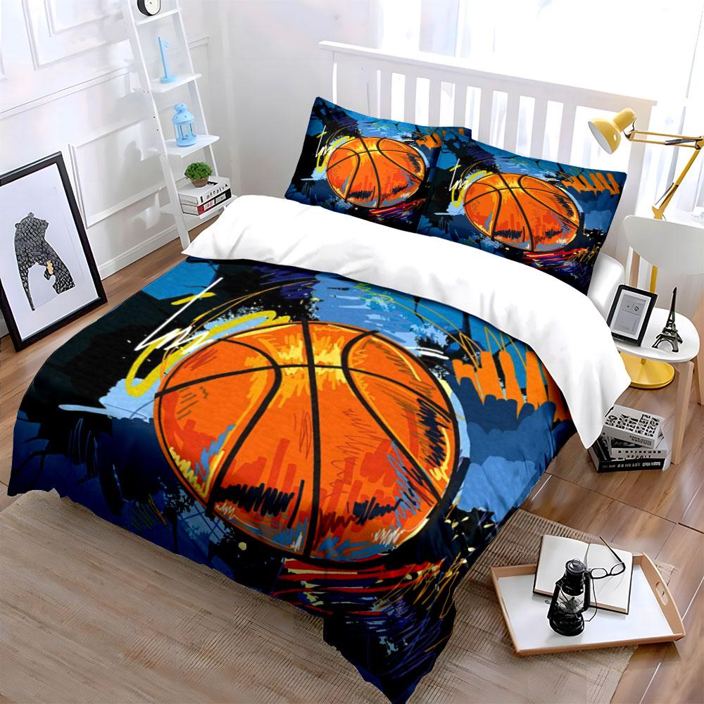 Basketball Abstrakte Kunst Set Mehrere Größen Kinder- und Schlafzimmer für Erwachsene Exquisites 3-teiliges Bettwäsche-Set, Geschenk