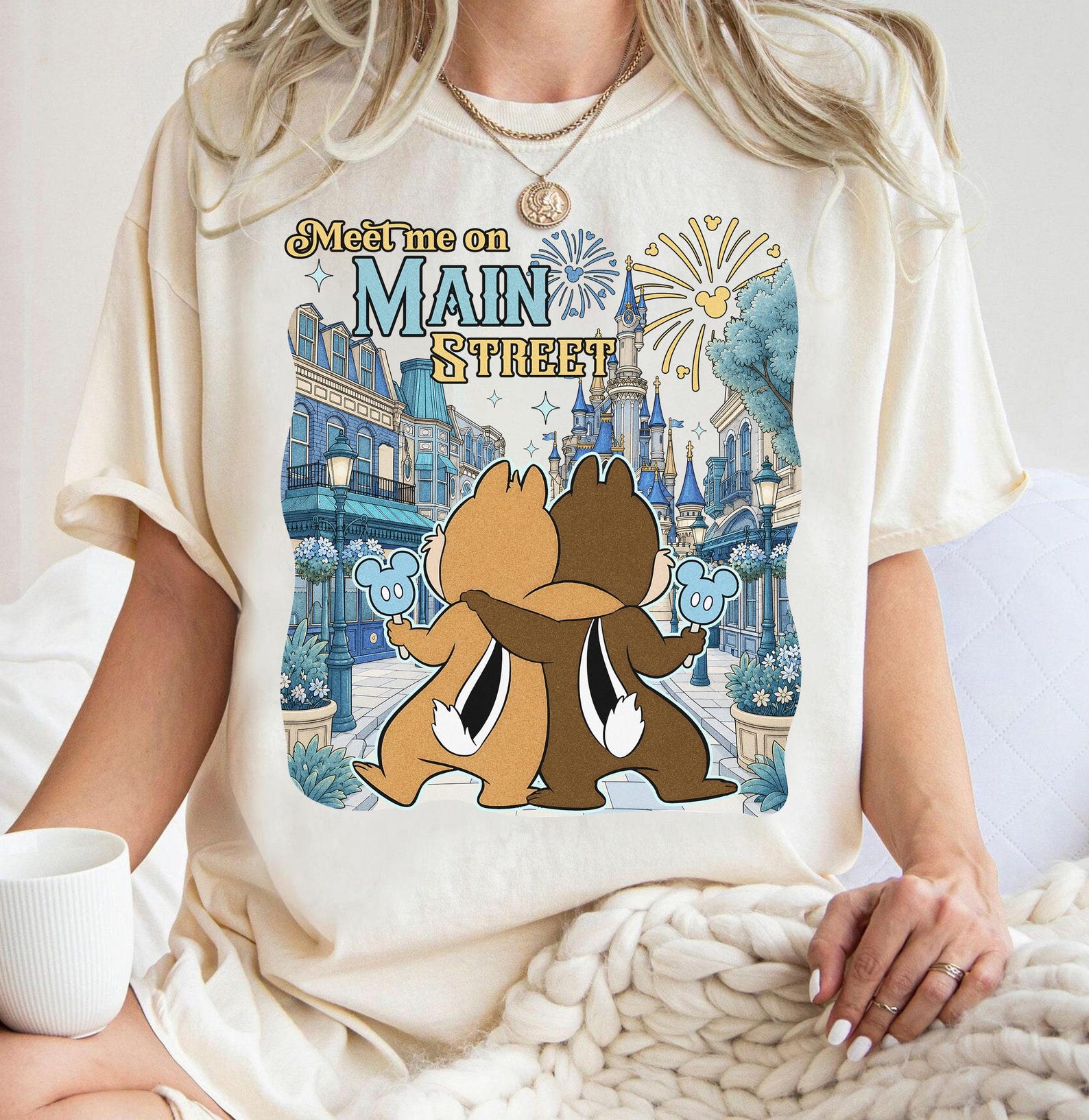 Meet Me On Main Street Shirt, Chip And Dale Besties Tee, Magic Kingdom Castle Shirt L