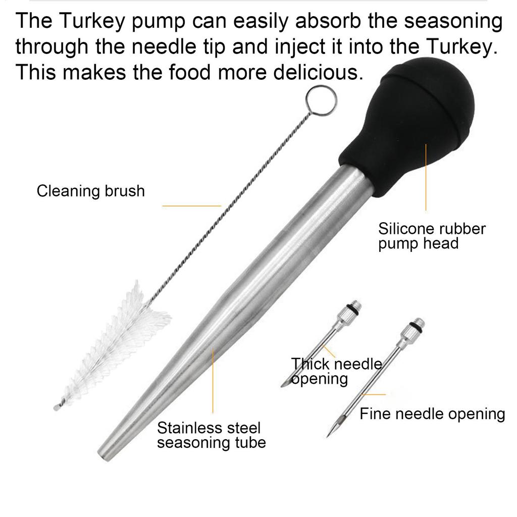 BBQ Meat Syringe Marinade Injector Turkey Chicken Syringe with Stainless Steel Needles Brush Sauce Injection Kitchen Tools