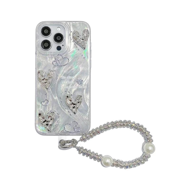 Feather Silver Suitable for Apple 16PROMAX Folded Love Mobile Phone Case IphoneXR 13 Bracelet Hard Protection Case