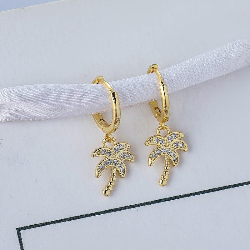 925 Sterling Silver Pave Zircon Coconut Tree Hoop Earrings Female Golden  Selling Korean Jewelry
