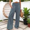 Women Pants Pleated Elastic Waist Straight Wide Leg Long Trousers with Pockets Pure Color Loose Fit Summer Lounge Pants