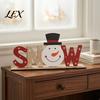 Christmas Home Decor Wooden Table Sign, XMAS SNOW NOEL Tabletop Sign with Tiered Tray Base, Hollow Letter Centerpiece for Xmas Party Noel
