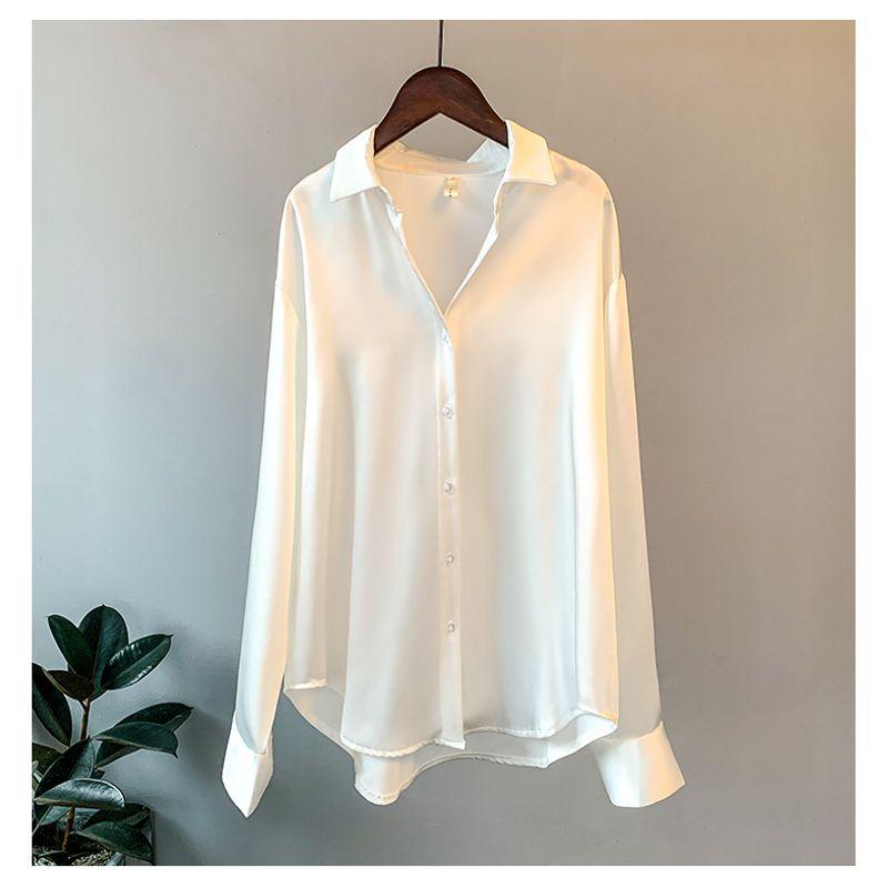 Long Sleeve Satin Versatile Shirt for Women Long Sleeve Satin All-Match Shirts