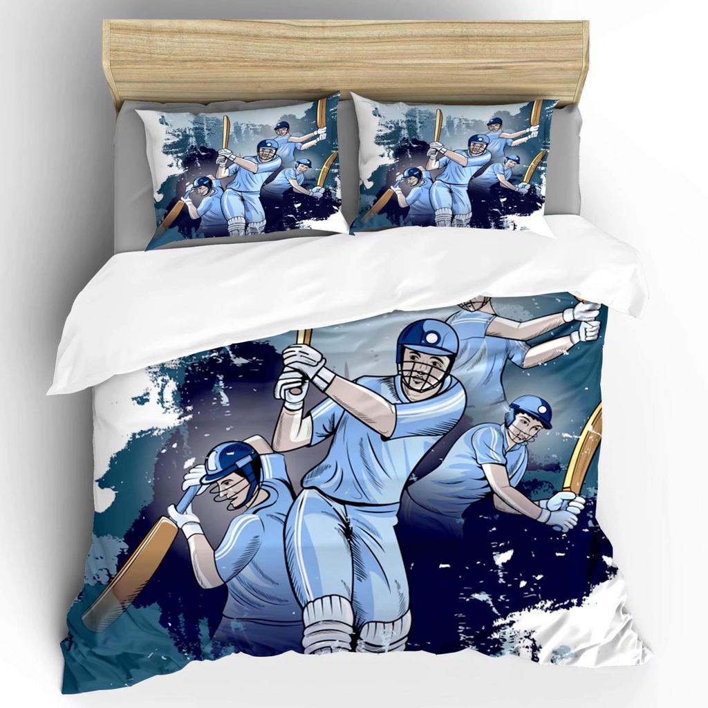 Cricket Duvet Cover Set Abstract Sports Pattern Bedding Set Microfiber Player Playing Game Of Cricket Double Queen Quilt Cover
