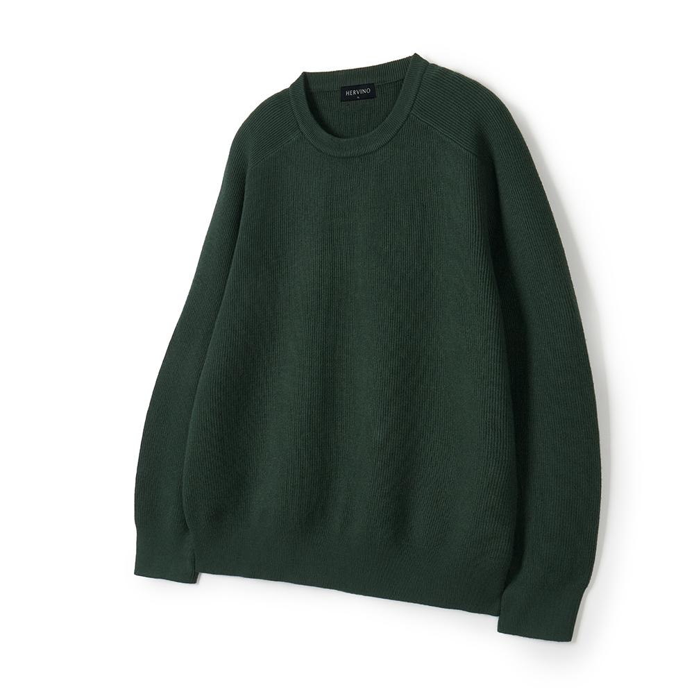 HERVINO Raglan Crew Neck Muscle Knit [Dark Green]