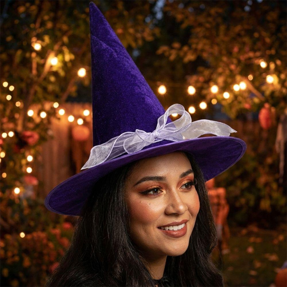 with Lace Velvet Dark Witch Hat Wide Brim Pointed Mage Hat Halloween Witch Hat Halloween Party
