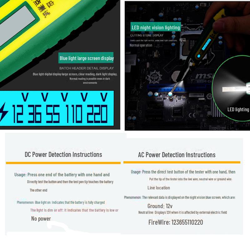 Multi-Function Digital Display Induction Test Pen with LED Light