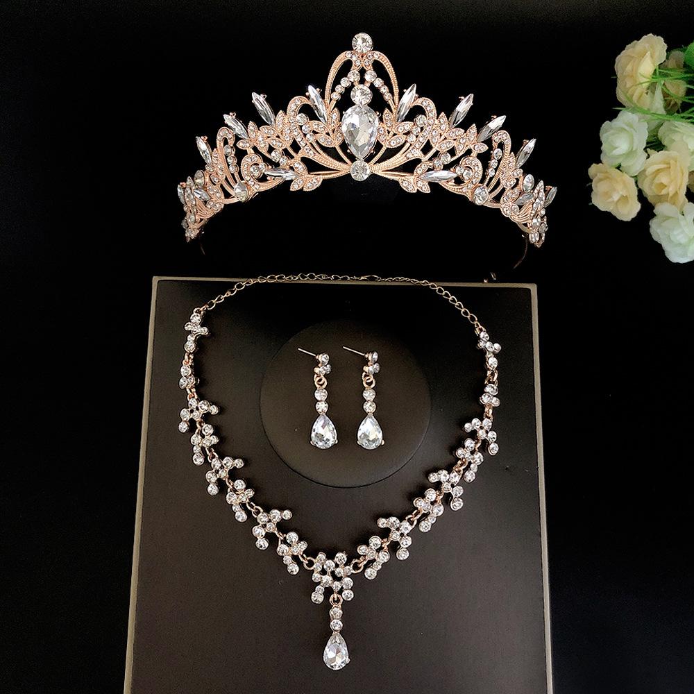 A Three-piece Set of Bride's Crown Necklace and Earrings