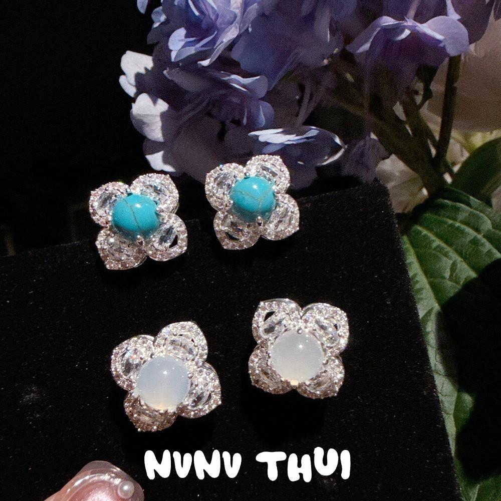 Jewelry, Handmade Wheat Ear Water Drop Gem Earrings, Banquet Haute Couture Glazed Flower Ball Snowflake Zircon Brooch Set