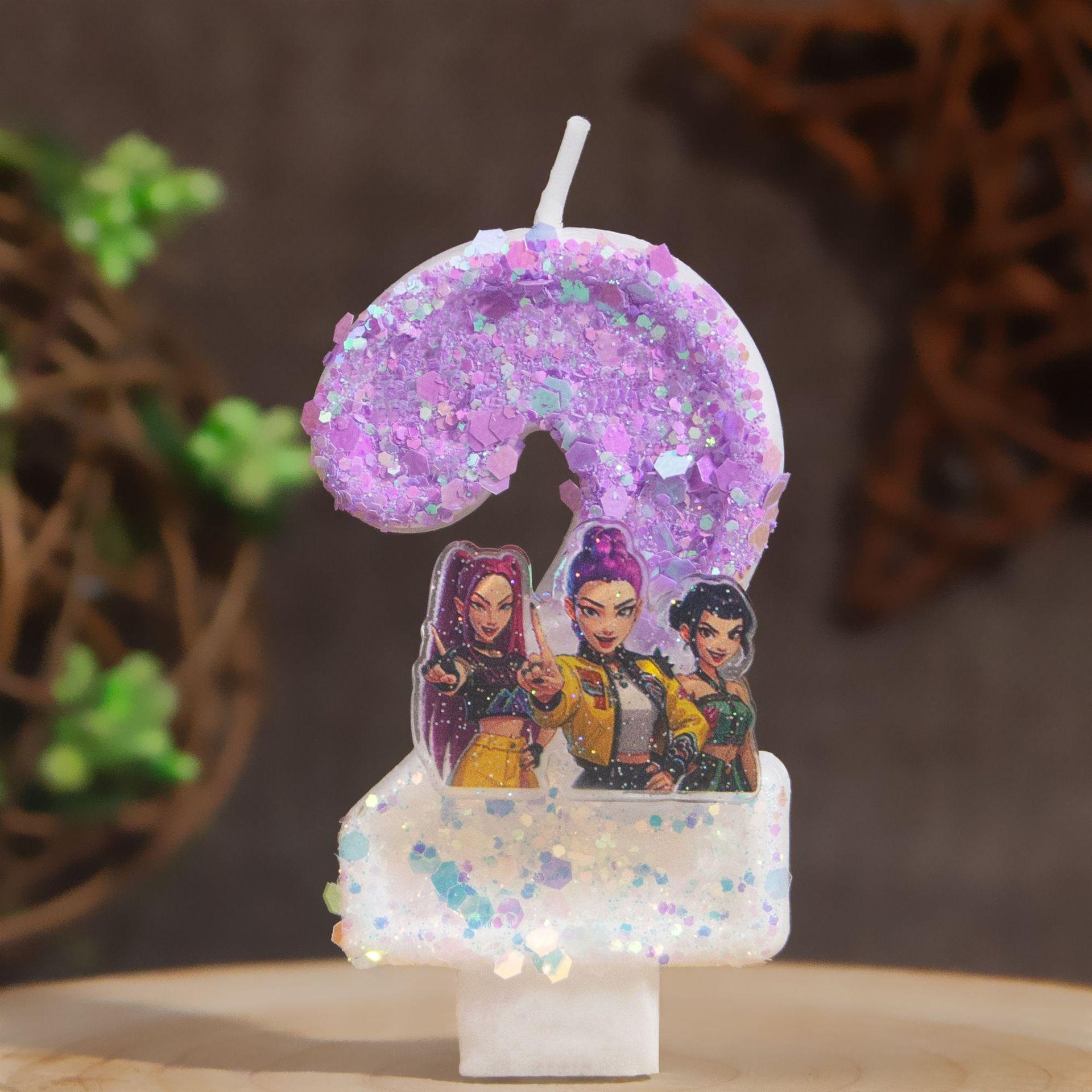 

Latest Korean Pop Demon Hunters Theme Candle Number 0-9 Celebration Party Cake Decoration Animation Design Baby Shower Supplies Kids Presents