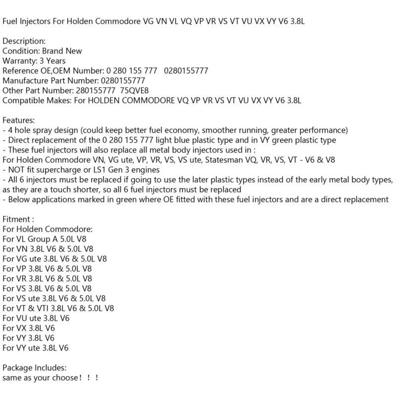 1pcs Fuel Injectors Fit Holden Commodore VN VL VQ VP VR VS VT VU VX VY V6 3.8L