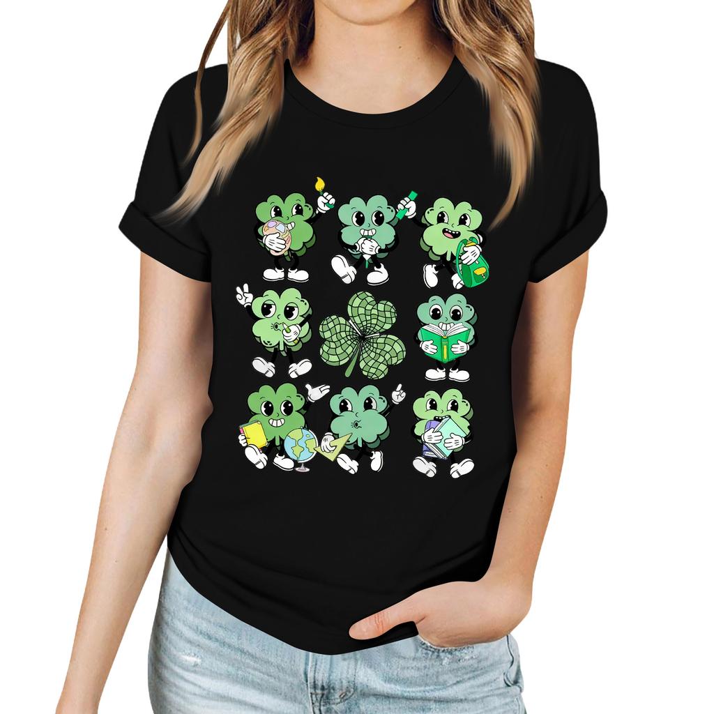 Women's Casual Saint Patrick Print T-Shirt Round Neck Pullover Short Sleeve Top