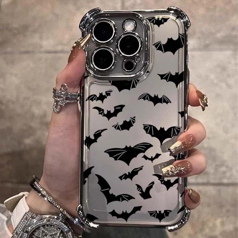Black Bat Plating Phone Case For iphone 16 15 14 13 12 11 Pro Max 16 15 14 Plus Anti-Fall Airabag Back Cover For iPhone 17 Air