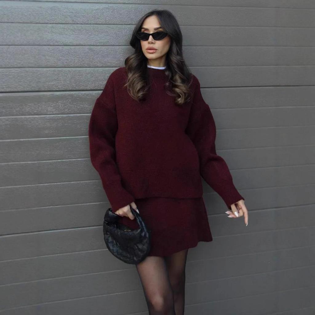 European and American Sweater Foreign Trade Fashion Casual 2026 Autumn/winter New Solid Color Multicolor Elegant Crew Neck Commuter Set