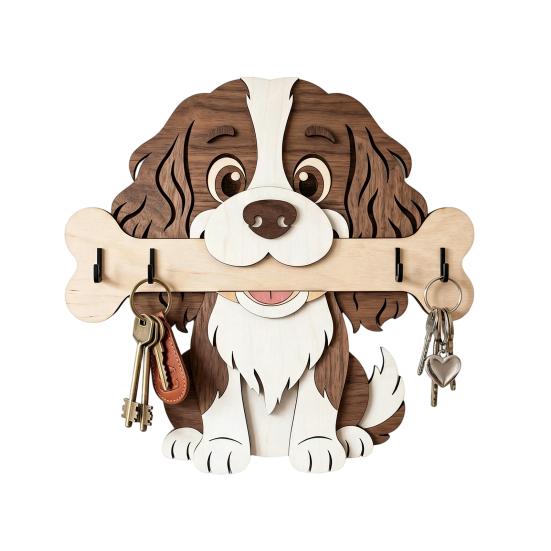 Portachiavi in Legno da Parete, Gancio per Ingresso a Forma di Cane che Tiene un Osso per Casa, Cucina, Corridoio, Organizer Rustico per Chiavi, Guinzaglio per Cani