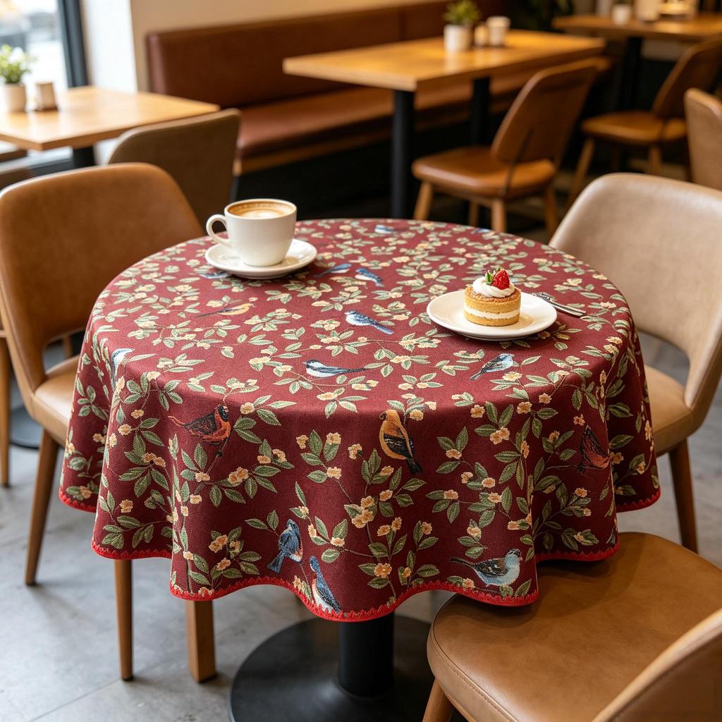 Kitchen Dining Household Furniture Washable Fabric Easy Care Round Cotton Table Cloth