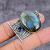 Natural Labradorite, Blue Topaz Gemstone 925 Sterling Silver Pendant 2.17" ET-1512