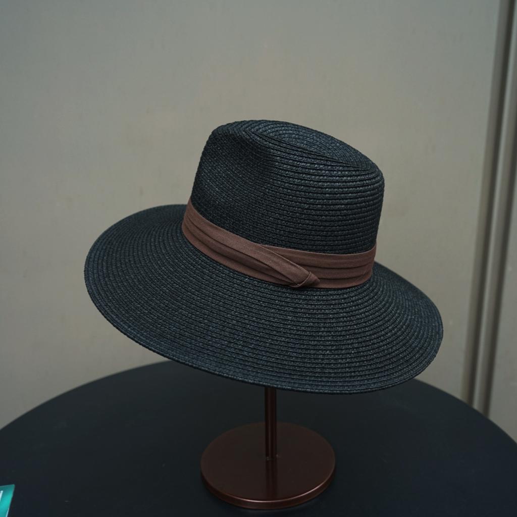 French Summer Women'S Black White Panama Vacation Big Straw Hat Shading Sun Protection Tourism Beach Sun Jazz Hat