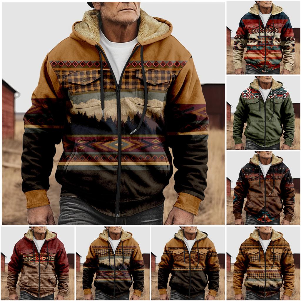 Fleecegenser med hette og hette med glidelås for menn med lapplomme Uformell jakke