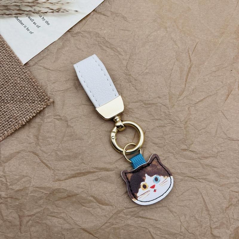 

1Pc Metal Cute Bag Charm Japanese Cat Keychain Cartoon Leather Broadband C білий
