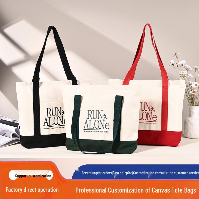 

Custom Logo Large Canvas Tote Bag with Color Block Design