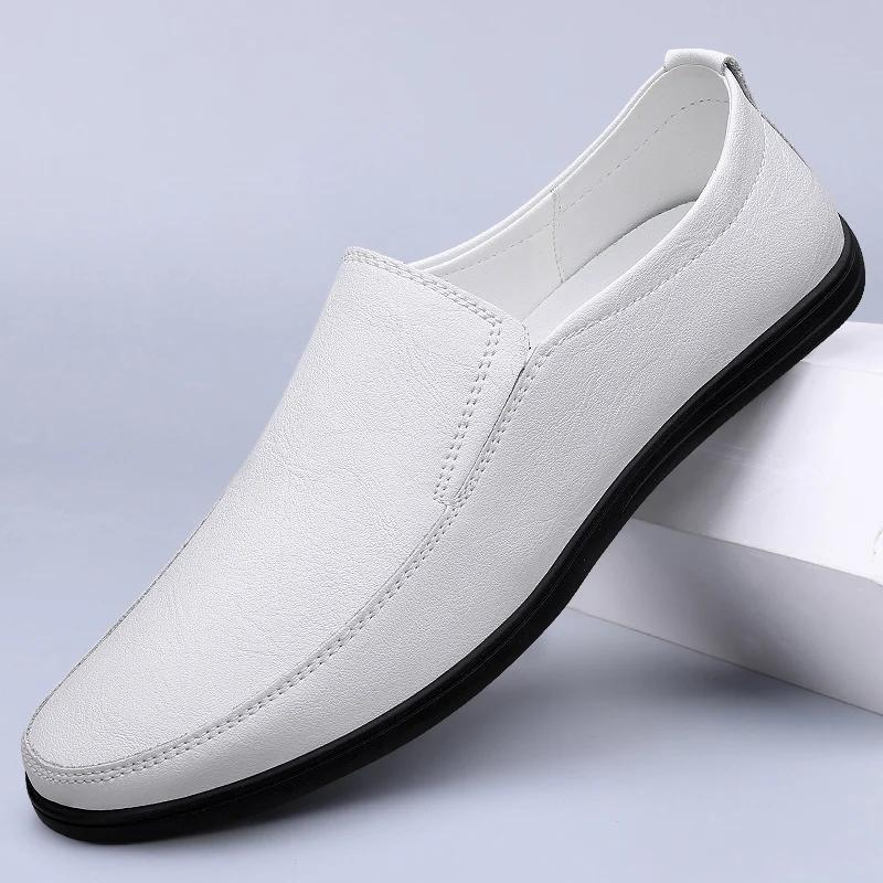 

Модные повседневные мужские лоферы из натуральной кожи, универсальная деловая обувь, элегантные туфли для платья, свадебные слипоны, обувь на плоской подошве с острым носком 44 белый