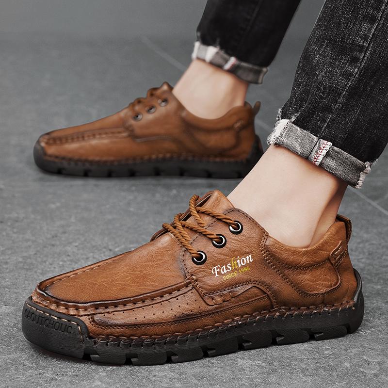 Fashion Handmade Men's Work Shoes Luxury Brand Leather Outdoor Casual Shoes for Men Dress Shoes High Quality Comfy Thick Bottom Shoes