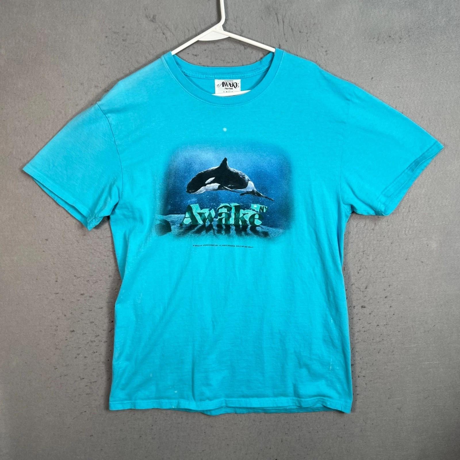 Awake NY Blue Whale Graphic T-Shirt Mens Size Large S