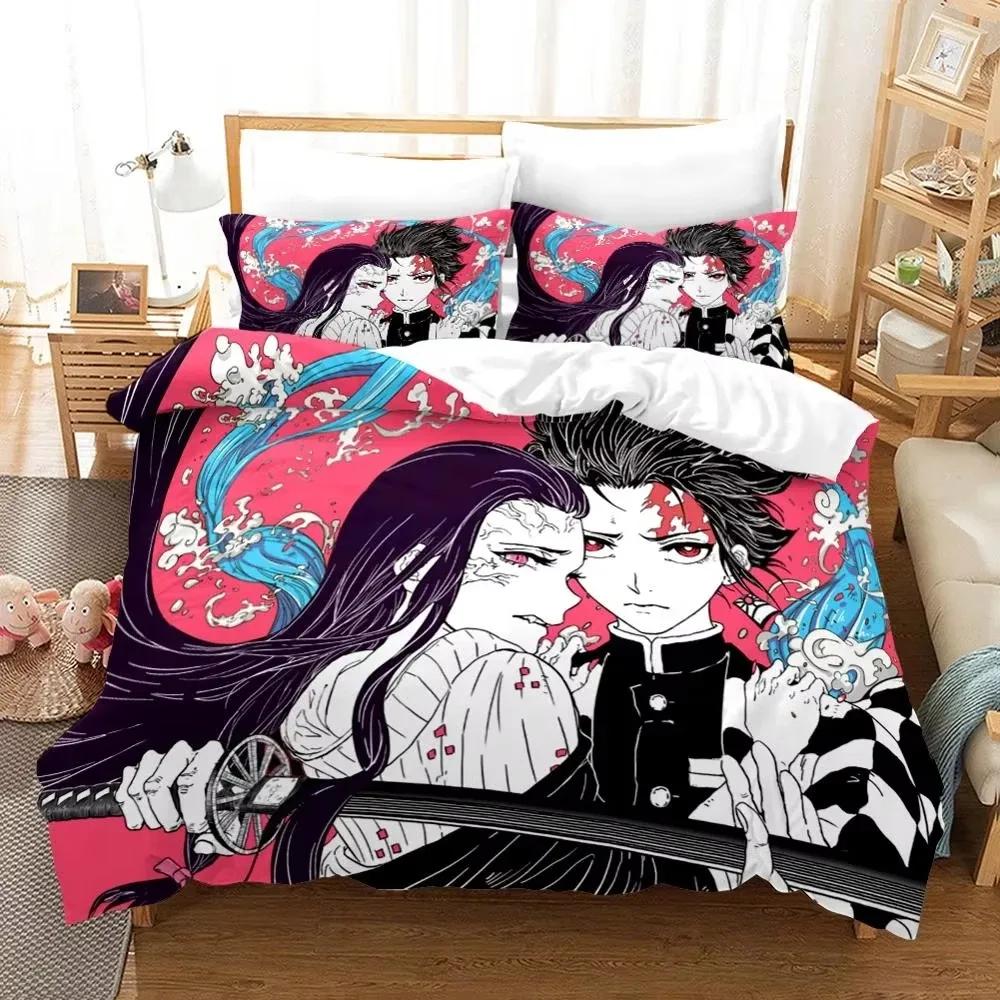 Fashion 3d Printing Anime Demon Slayer Bedding Sets Duvet Cover Set With Pillowcase Twin Full Queen King Bedclothes Home Textile