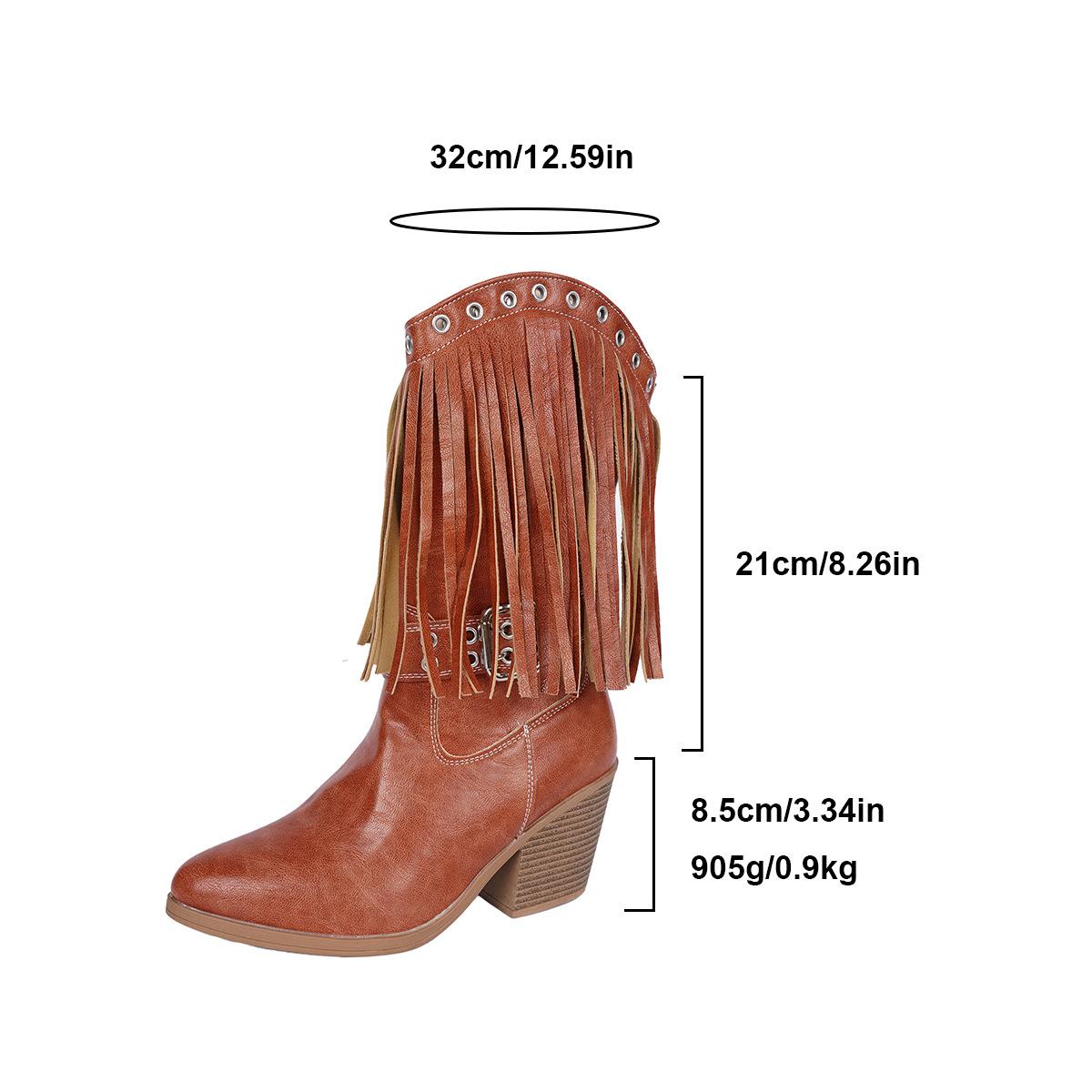 

Fashion Women s British-style plus-size high-heeled fashion boots, autumn belt buckle tassels, pointed toe, western mid-calf boots 36 коричневий