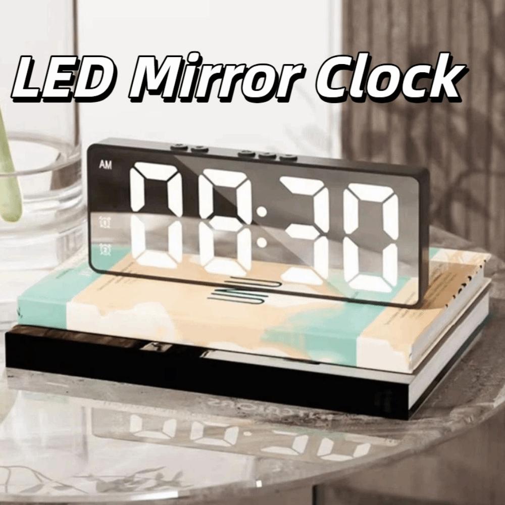 Mirror Display LED Mirror Clock Sound Control Large Number Digital Alarm Clock Mute Function Adjustable Brightness