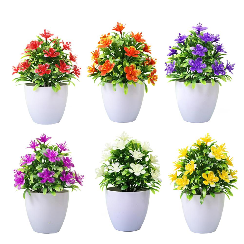 Compact Design Faux Flowers Indoor Décor Potted Plant