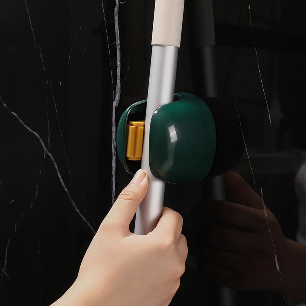 Mop Holder Wall Mount No Drilling Secure Fixation Anti Falling Mop Broom Hanger for Bathroom Kitchen Balcony Green