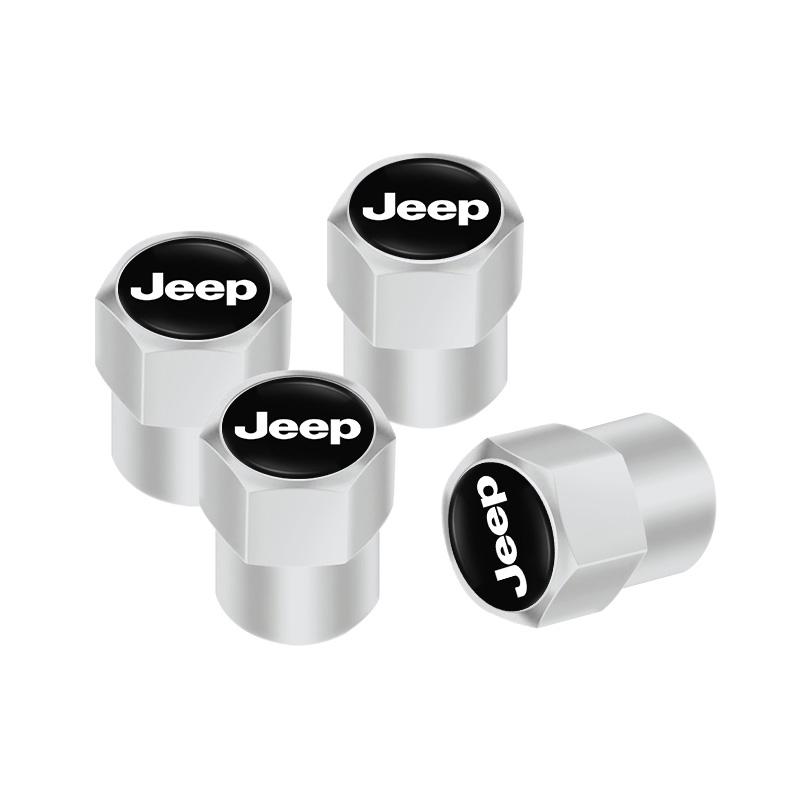 For Jeep 4Pcs Aluminum Alloy Car Tire Valve Cap Dust Cover Accessories For Jeep Grand Cherokee Wrangler JK Gladiator Compass
