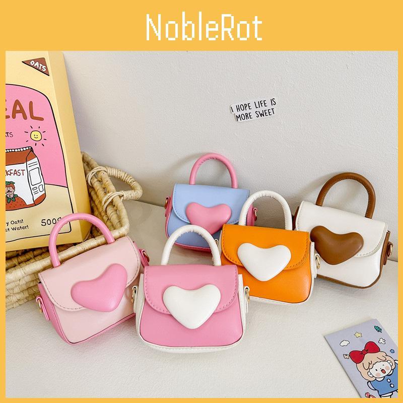 Blocking Color Heart Shaped Buckle Leather Children Shoulder Bag For Use Daily