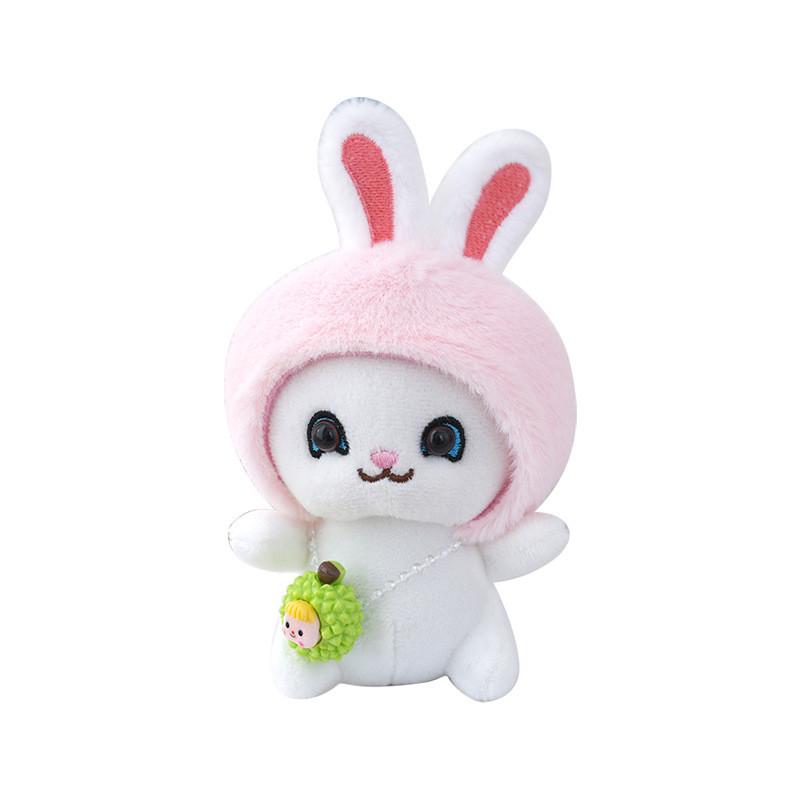 Rabbit Soft Fluffy Doll With Fruit Hat Keychain For Girls Cute Animal Stuffed