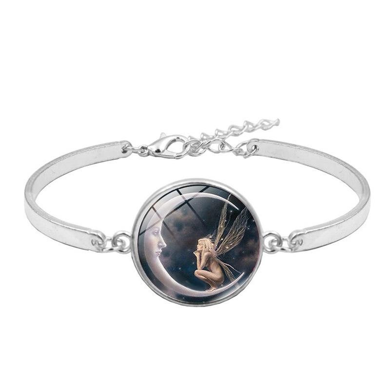 Moon Elf Angel Fairy Cabochon Glass Pendant Necklace Bracelet Earrings Jewelry Set Totally 4pcs For Women 'S Fashion Jewelry