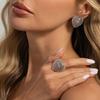 New Personalized Mesh Hollow Out Heart Adjustable Ring Stud Earring Set Women Vintage Jewelry Set Valentine's Day Gift New
