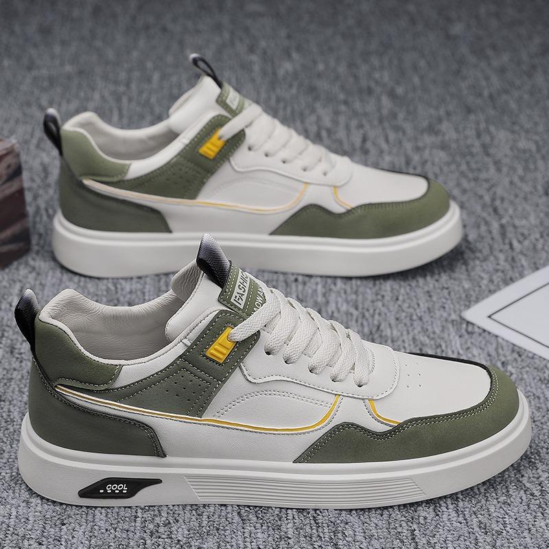 

Work men s shoes waterproof leather surface green and young board shoes men s casual versatile sports trendy shoes men s retro style 44 зелений